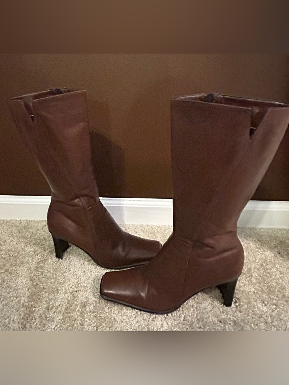 Hocus Pocus Brown Knee HIgh Square Toe Block Heel Boots NEW Size 8-1/2 M - Picture 7 of 10